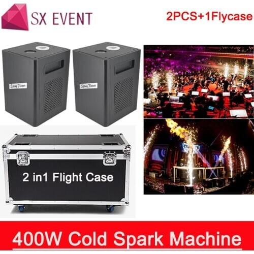 2Pcs Spark Machine 1 Flight Case Packing Dmx Remote Control Cold Fireworks Spark Fountain with 10bag 20bag Ti Powder for Wedding