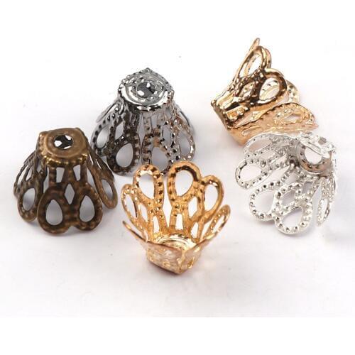 9x11mm Vintage Filigree Metal Cup Hollow Flower Spacer Beads End Caps Pendant DIY Charms Connectors Jewelry Findings