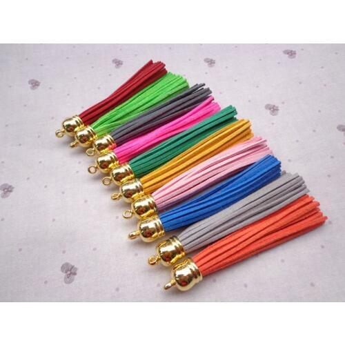 Free Ship 1000 Pieces 90mm Multi Color Suede Leather Tassel Cord With Gold color plastic Cap