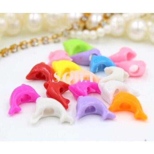 Free shipping 300pcs14*10mm mixed colors dolphins Acrylic Cube Beads Double Opening for DIY Loom Rubber Bands Charm Bracelets