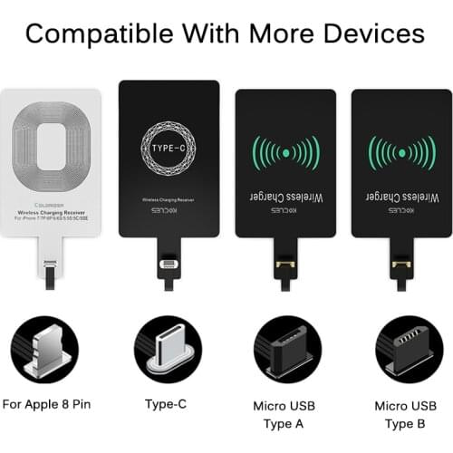 Qi Wireless Charger Receiver Charging Adapter Receiver Pad Coil For Lightning Dock Andriod Micro USB Type C