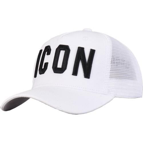 New arrivel white color ICON letters embroidery breathable cotton mesh hats baseball hat sunscreen tide cap