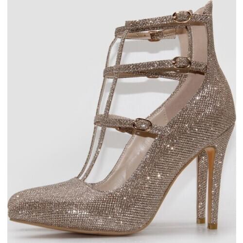 Gold Glitter Prom Heels Sparkly Pumps Pointed Toe Stiletto High Heels