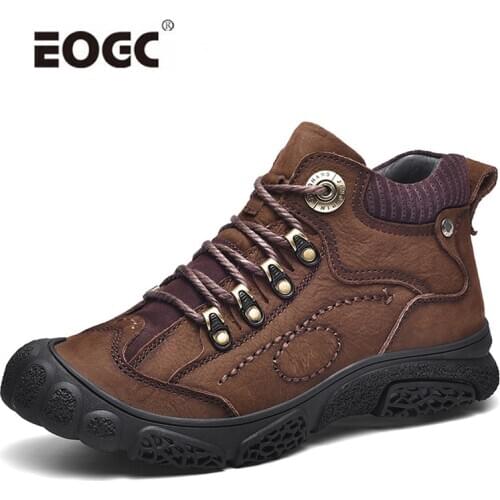 Quality Retro Outdoor Men Boots Natural Leather Autumn Winter Shoes Men Waterproof Non-slip Warm Ankle Snow Boots Men