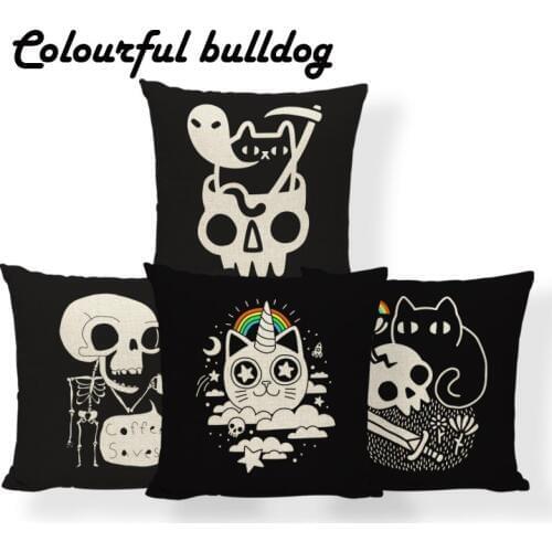 Sugar Skull Coffee Cup Cushion Cover Halloween Trick Treat Pillowcase Nautical Car Decorations Throw Cushion Covers Square Linen