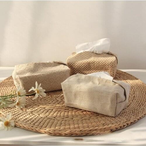 Japanese-Style Jute Tissue Case Napkin Holder for Living Room Table Tissue Boxes Container Home Car Papers Dispenser Holder