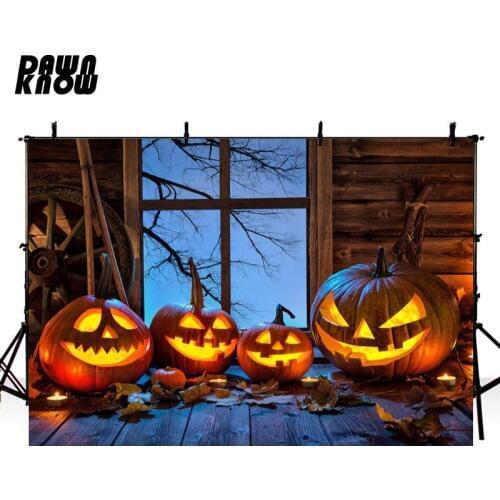 DAWNKNOW Happy Halloween Party Photography Background Window Pumpkin Lantern Backdrop Children Photo Studio Customize G820