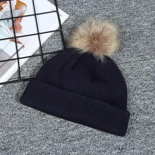 Lovely Poms Fur Ball Thicken Wool Knitted Hats for Children Kids Girls Soft Winter Warm Beanies Skullies Cap Bonnet Skullcap