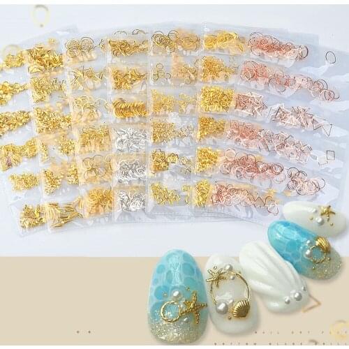 Mixed 6 grids Metal rivets patch nail studs Nail Art Decoration nail art retro stud jewelry Fashion nail accessory 8 Colors