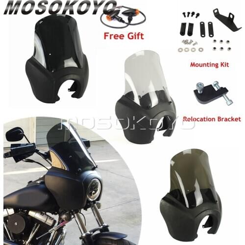 Matte Black ABS Motorcycle Front 15" Tall Windscreen Headlight Fairing Head Lamp Mask Cowl for Harley Dyna FXDB FXR FXDF FXDWG