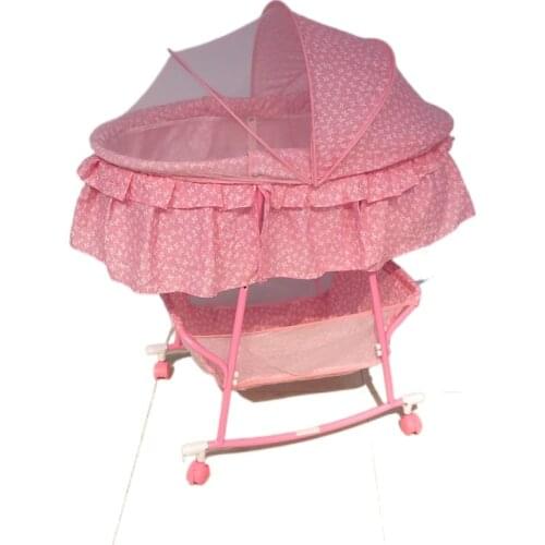 Multifunctional Baby Cradle Bed Infant Crib Sleeping Artifact Baby Rocking Bed Sleeping Basket Iron Bed with Wheels