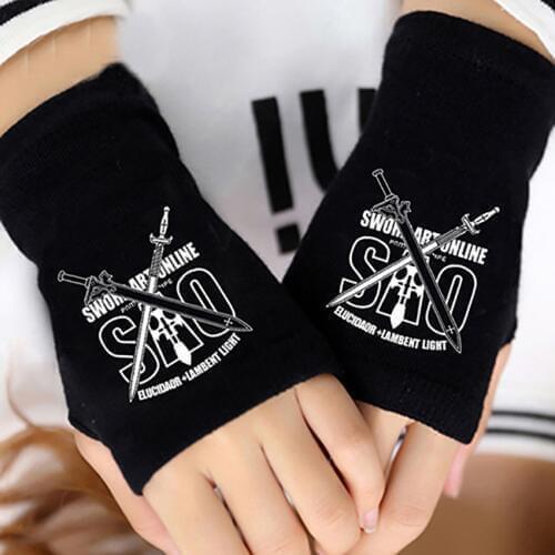 Fashion Anime Sword Art Online SAO Half FingerCotton Knitting Gloves Without Fingers Mitten Lovers Cosplay Accessories Gifts Hot