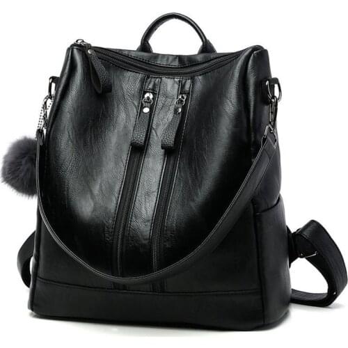 Fashion Women Backpack Soft Pu Leather Casual Shoulder Bag with Zipper Large Capacity Student Schoolbag Multifunction Handbag