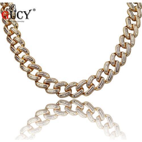GUCY Hip Hop Mens Necklace Copper Gold/Silver Color Plated Micro Paved CZ Stones 18mm Heavy Cuban Chain Necklaces 18",22"