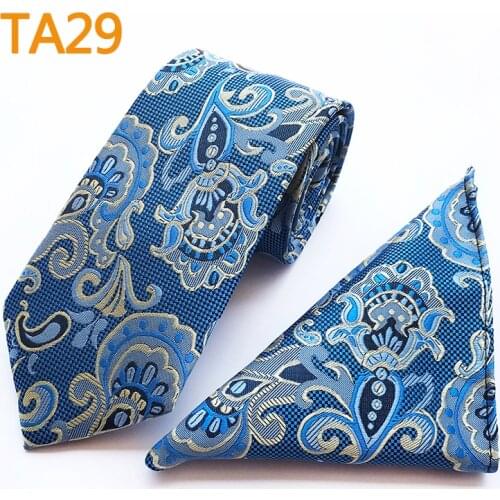 8cm Man Ties Set Blue Floral Embroidery Necktie Pocket Square Wholesale