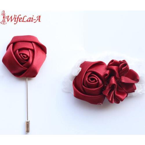 WifeLai-A Handmade Silk Groom Rose Corsage Set Accessories For Wedding Bridesmaid Wrist Corsage Bracelet Flower Hand 1380-S