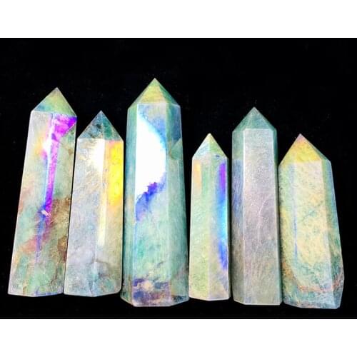 Natural Crystal Angel Aura Amazonite Wand Healing Chakra Point Spirit Meditation Obelisk Home Decor Art Gift Modern Accessories