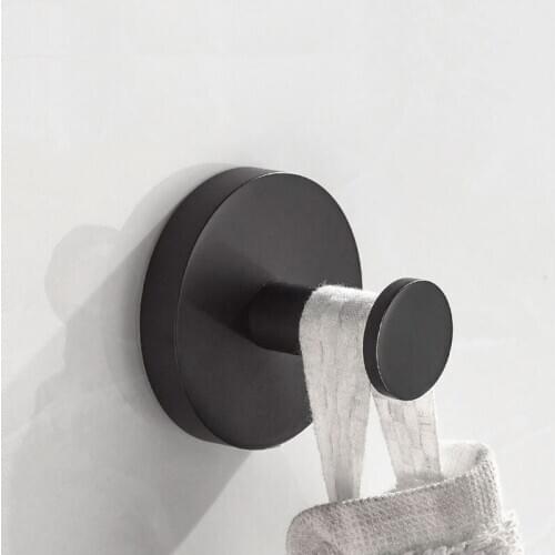 Stainless Steel Black Matt Towel Hook Wall Mounted Coat Hanger Round Boby Bathroom Accessories Set Modern Vintage