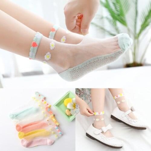 5 Pairs 1 To 12 Years Socks Spring Summer Autumn Thin Short Childrens Crystal Socks Baby Socks Small Fresh Chrysanthemum Sock