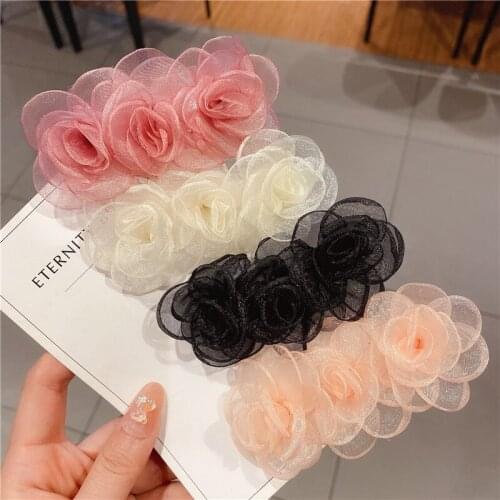 New Women Girls Cute Chiffon Rose Flower Hair Clips Korean Sweet Hairpins Barrettes Lady Fashion Hair Accessories