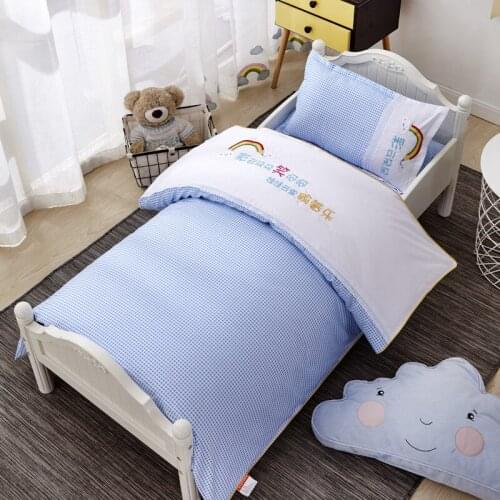 Solid Color Embroidery Three-piece Suit Baby Bedding Set Kindergarten Childrens Cartoon Pure Cotton Kid Present Without Inner