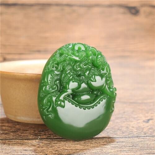 Dragon Kirin Green Jade Pendant Necklace Hand-Carved Natural Charm Jewellery Ruyi Amulet Fashion Accessories for Men Women Gifts