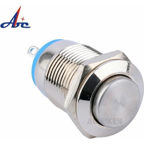 2A 250V AC Flat Head High Flush Head Momentary Metal Waterproof Start 12mm Push Button Switch With 2Pins Terminal