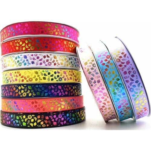 25mm Polyester Ribbon Bronzing Ribbon Printed Fruit pattern Ribbon For Christmas Decoration DIY Sewing Fabric