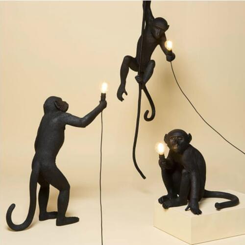 Resin Black White Monkey Pendant Light For Living Room Lamps Art Parlor Study Room Led Lights lustre With E27 Led Bulb
