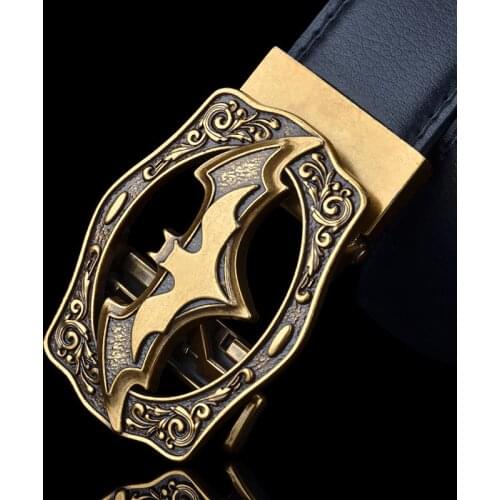 High-End Cowhide Bat Buckle Mens Belt, Antique Style Automatic Buckle Fashion Personality Belt, Business Leisure Husband Gift