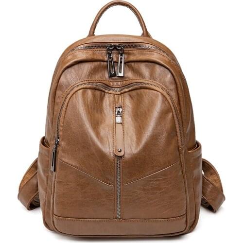 Women 's Backpack High Quality Soft Leather Leisure Travel Large Capacity School Bags for Teenage Girls Black Mochila New C1659