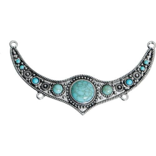 DoreenBeads Zinc Alloy Bohemia Connectors Findings Horn-shaped Silver Color Color Green Imitation Turquoise 11.5x6.2cm 1 PC