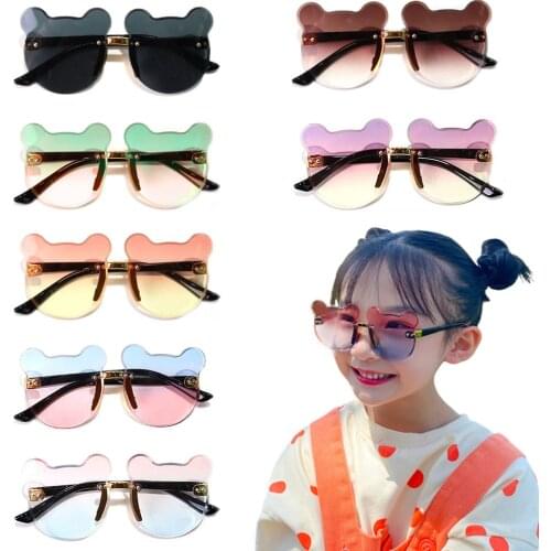 Cute Cartoon Bear Sun Glasses Children Fashion Kids Sunglasses Girls Rimless Transparent Anti-glare Glasses Trendy Boys Glasses