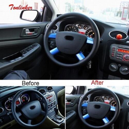 Tonlinker Interior Steering wheel Cover Stickers for Ford Focus 2 2005-2013 Car styling 4 PCS Stainless steel Cover stickers
