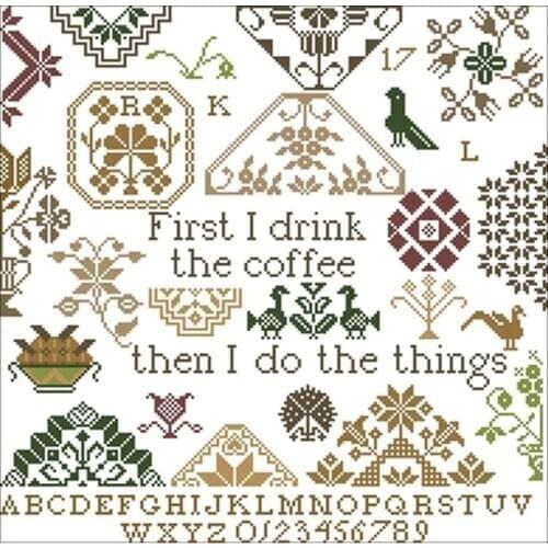 TOP Quaker Puzzle Coffee Garden patterns Counted Cross Stitch 11CT 14CT 18CT DIY Cross Stitch Kit Embroidery Needlework Sets