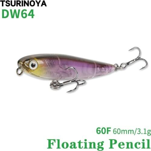 TSURINOYA DW64 Floating Pencil 60F Hard Lure 60mm 3.1g Topwater Hard Fishing Lure Mini Floating Dog Walk Pencil Artificial Bait
