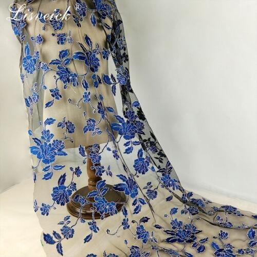 New 1Y Exquisite Flower tulle Mesh Embroidery Fabric Material African Lace Sewing On Womans clothes Fabrics Wedding Dress Diy