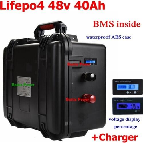 Waterproof 48v 40Ah Lifepo4 battery Lithium iron phosphate battery Electric Bike scooter bike power motor with BMS + 10A Charger