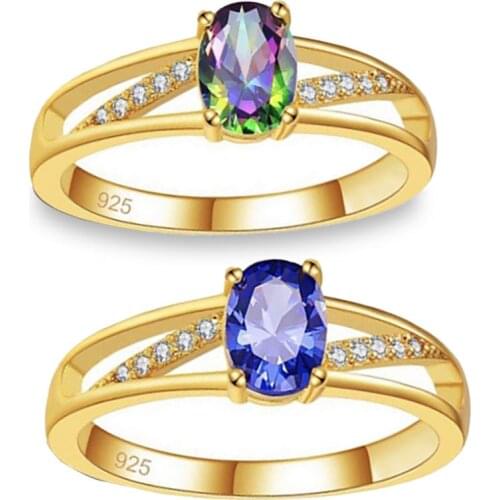 Classic Elegant Gold Color Oval Crystal Inlaid Zirconium Crystal Female Ring for Party engagement wedding Jewelry Accessories