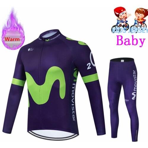 Movistar Team Winter Thermal Fleece Cycling Clothes Kids Long Sleeve Jersey Suit Outdoor Riding Bike MTB Clothing Pants Set