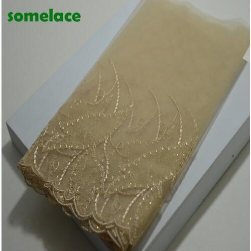 22cm(2yds/lot)brown soft gauze gold pattern,floral High quality embroidery fabrics embroidery lace trim19031501SOMELACE
