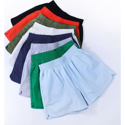 4XL Plus Size Elastic High Waist Cotton And Linen Shorts Women Casual Solid Color Loose Thin Wide Leg Summer Women Shorts C7244