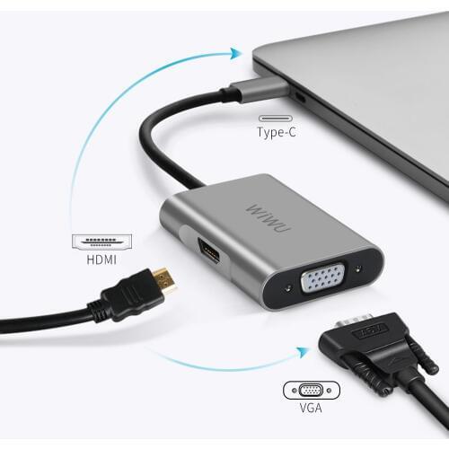WIWU Type-c to HDMI VGA Adapter USB C Hub for MacBook Pro 4K HDMI Thunderbolt 3 for Samsung Huawei Type-c to VGA USB Hub Adapter