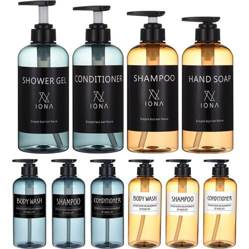 Bathroom Soap Pump Bottle Set Refillable Shampoo Shower Gel Container Portable Lotion Bottles with Labels 300/500ml