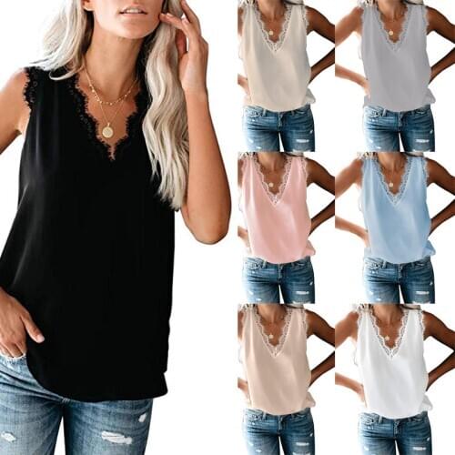 Blouse Women 2020 New Arrivals Solid Sleeveless Summer Shirt Sexy Lace V-Neck Chiffon Tops Plus Size Loose Casual Blusas Female