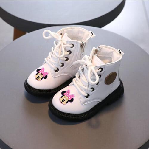 Disney Minnie Autumn Winter Children Boots Boys Girls Martin Shoes Fashion Brand Soft Leather Warm Kids Boots