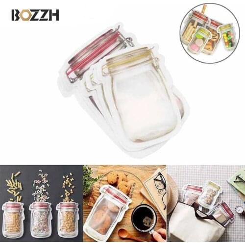 BOZZH Reusable Mason Jar Bottles Bags Transparent Ziplock Bag Fresh Food Storage Bag Kitchen Organizer Tool