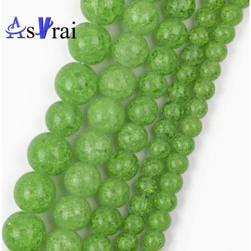 High Quality Natural Stone Beads 6 8 10 12mm Green Snow Cracked Crystal Round Loose Spacer Beads For Jewelry Making DIY Charms