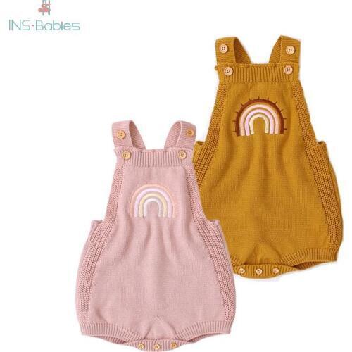 Baby Summer Bodysuit Childrens Clothes Newboen Cotton Clothing Girls Jumpsuit Kids Knitting Suspender Female Rainbow Body Suit
