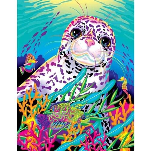 DIY Painting By Numbers Cartoon Seal Oil Coloring By Number Animal Wall Art Canvas Picture Hand Painted Room Decoration 40x50cm